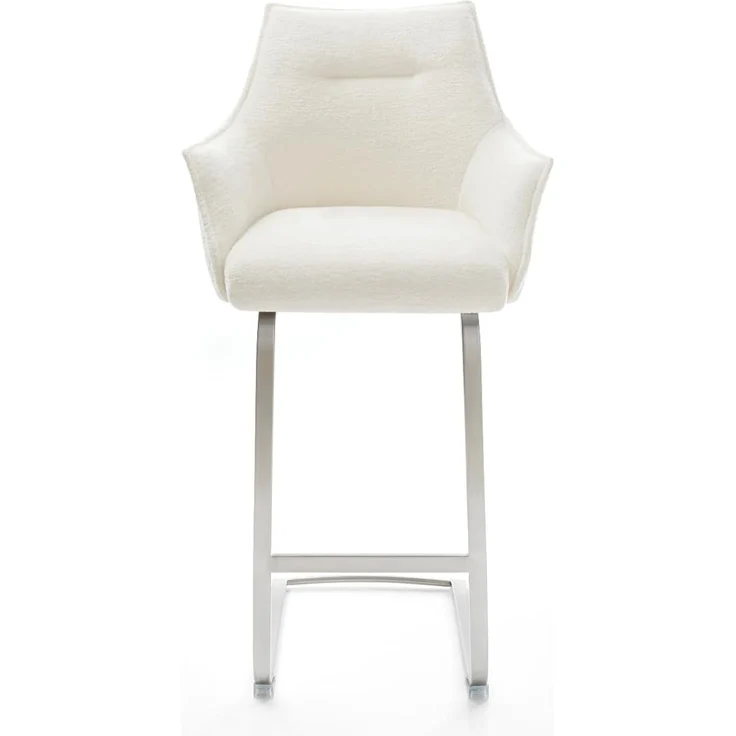 Barstuhl Alja-Flex Bouclé Soft Beige Freischwinger Flach Edelstahl Silberfarben Taschenfederkern – Bild 3