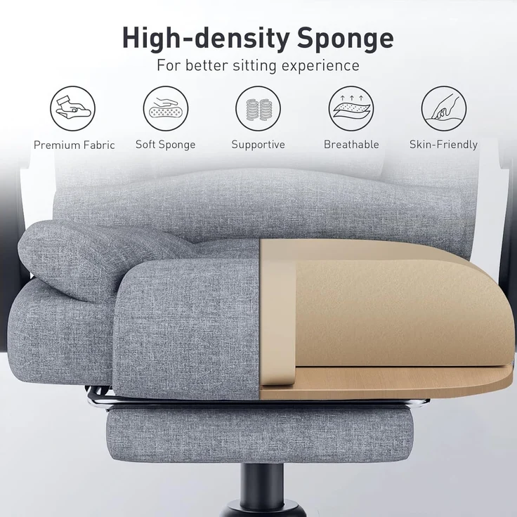 Botifly Chefsessel mit Fußstütze, Stoff, Grau, 90°-135° Relaxfunktion, 130 kg, mit verstellbarer Rückenlehne, 54 x 32.5 x 70 cm – Bild 7