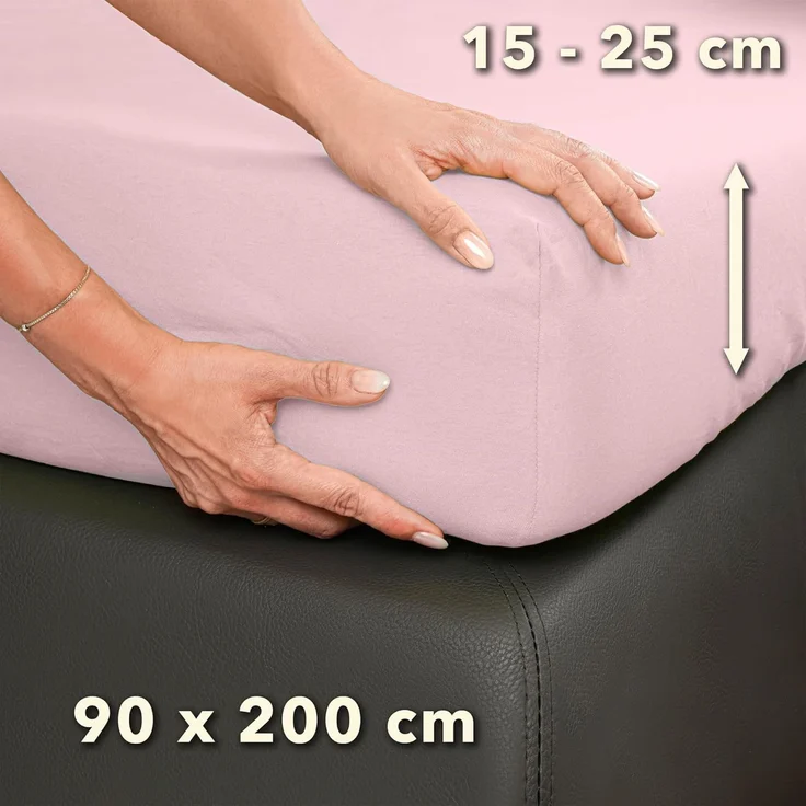 STUDIO Spannbettlaken Basic, viele Größen, 100% Baumwolle, OEKO-TEX 100, Jersey, Baumwolle, Gummizug: rundum, (1 Stück), 90x200 cm Bettlaken Spannbetttuch bis 25 cm Höhe - Puder – Bild 4