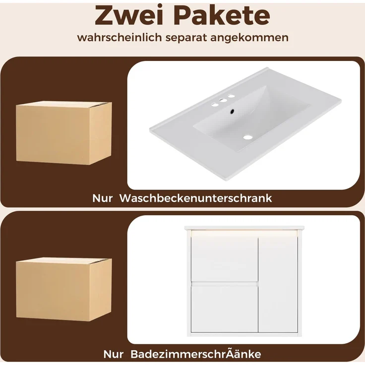 Waschtisch 61 x 46,5 x 57 cm, wandhängend, mit Keramikbecken und LED-Sensorbeleuchtung – Bild 6