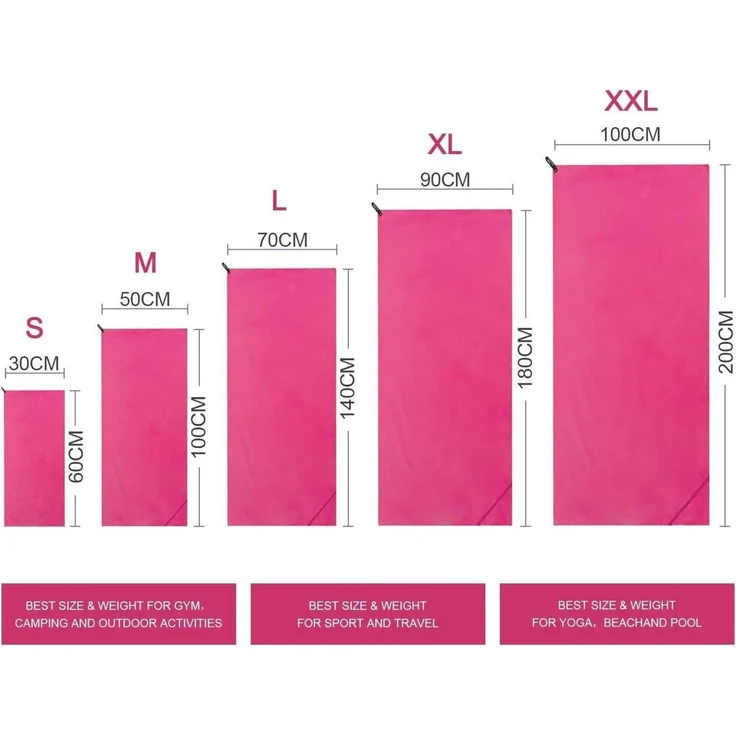 Mikrofaser Handtuch Ultra Leicht Schnelltrocknend Fuchsia XXL 200cm x 100cm – Bild 2