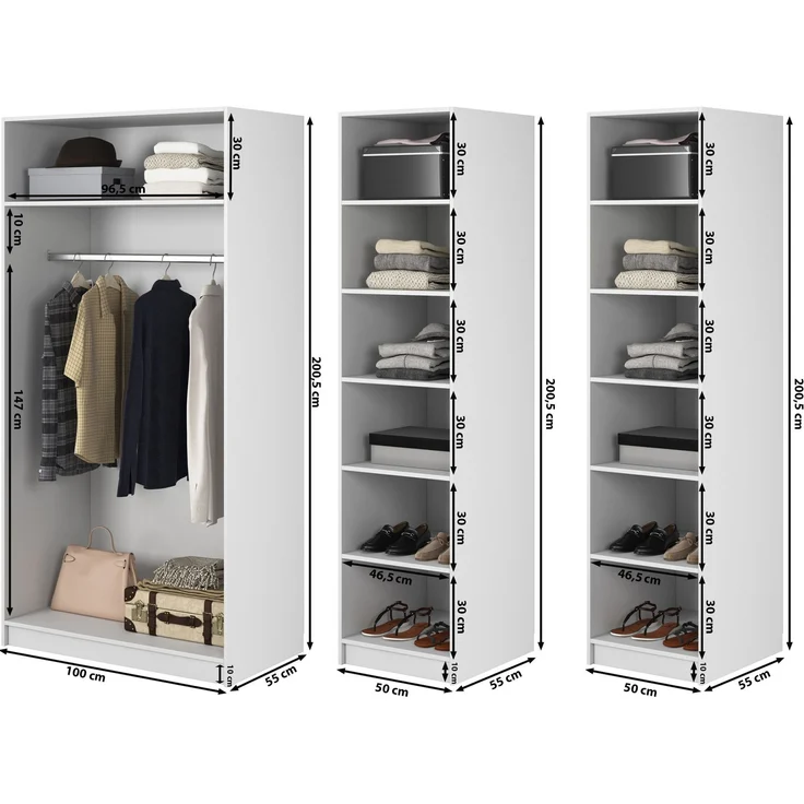 Selsey 'Moonir' Kleiderschrank 4-türig mit Kleiderstange und Regalen, schwarz 200 x 200 x 57 cm – Bild 5