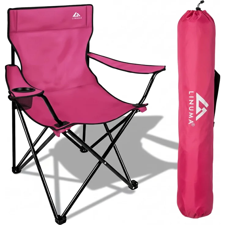 LINUMA® Faltstuhl PINK Campingstuhl Anglerstuhl mit Getränkehalter & Tragetasche – Bild 1