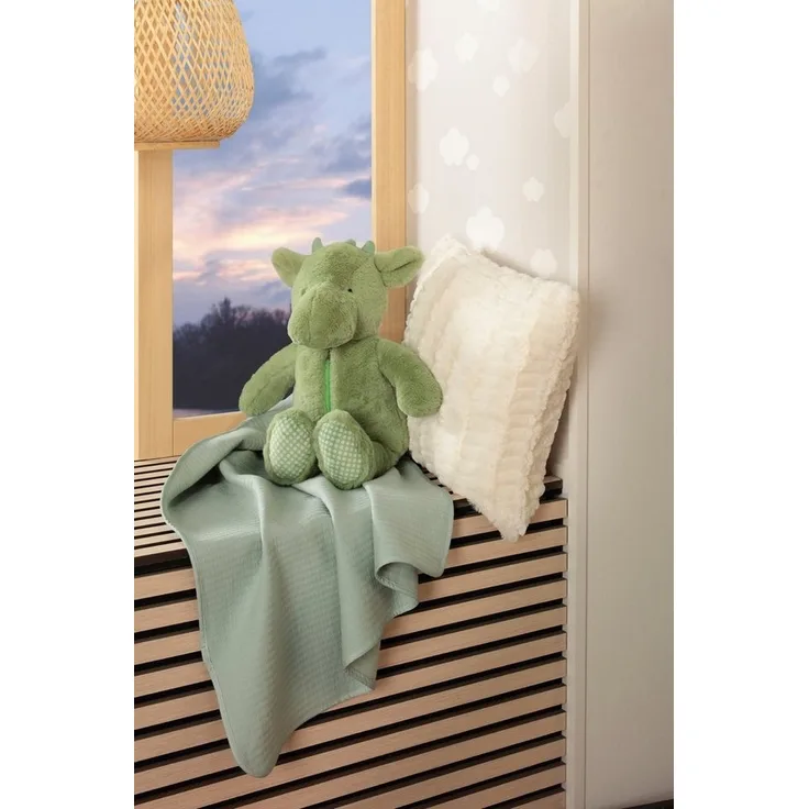 Babydecke Drago, Biederlack, mit Drachen-Kuscheltier