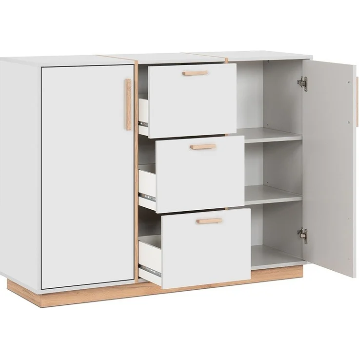 Calicosy Sideboard 2 Türen und 3 Schubladen Dekor Weiß und Holz B125 cm - SPLIT - Weiß – Bild 9