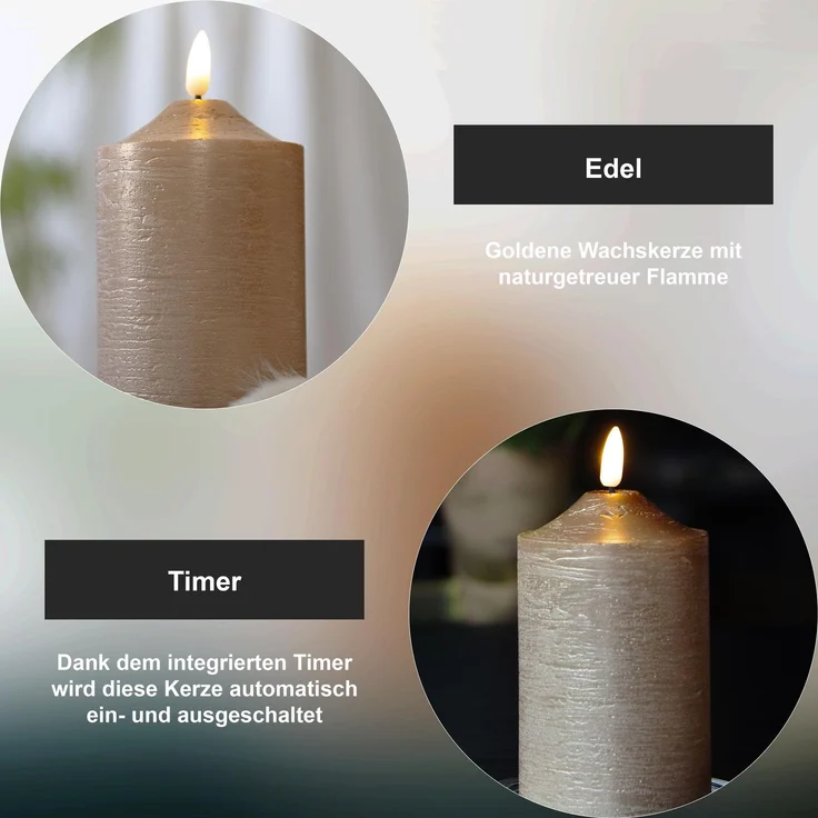 LED Echtwachskerze -Flamme', Batterie, Timer, Gold, 15cm – Bild 4