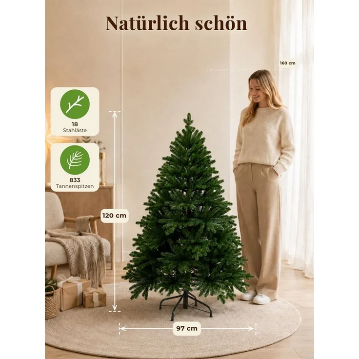 VIVANNO Künstlicher Weihnachtsbaum Polyethylen NORDMANN 120 - 2025 Rund - Ohne Led - 2025, 97x120 cm – Bild 4