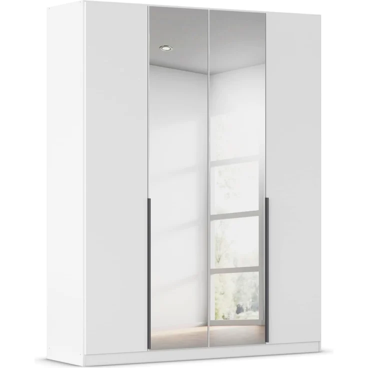 Rauch Möbel Alabama, Kleiderschrank, Garderobenschrank, 4-türig, Spiegel, Zubehör Classic, 2 Kleiderstangen, 7 Einlegeböden, Farbe Weiß, Griff Grau metallic, 181 x 229 x 54 cm – Bild 1