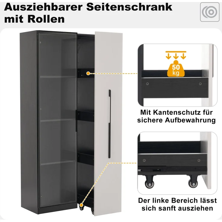 Vitrinenschrank 70 x 40 x 160 cm mit Glasfront, LED-Beleuchtung und seitlichem Auszug – Bild 7