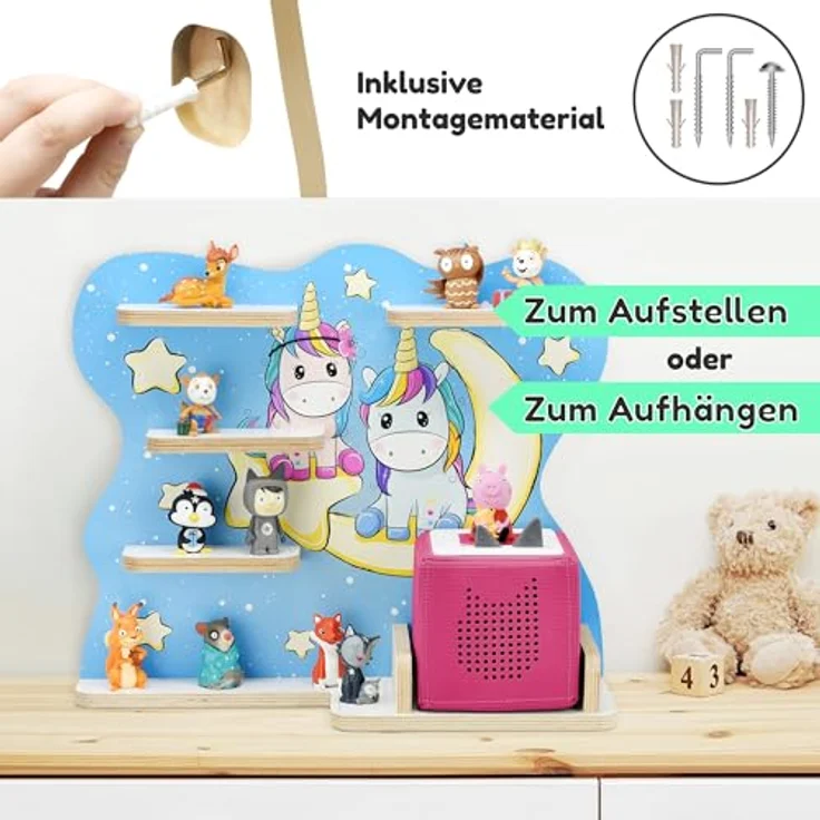 stadtecken Holzregal für Musikbox I passend für die Toniebox und ca. 35 Tonies I Perfekte Aufbewahrung im Kinderzimmer I zum Aufstellen oder Aufhängen (Nachteule) – Bild 7