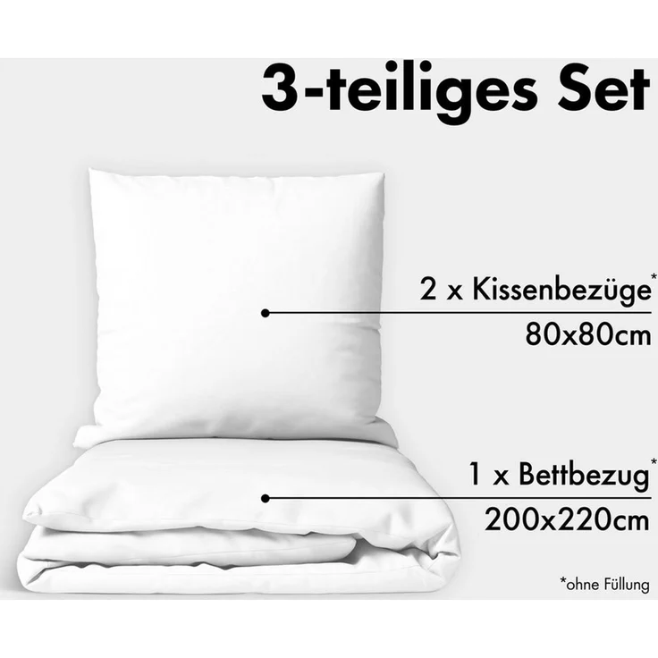 Jacobson Bettwäsche Set - 100% Baumwolle, Perkal, 3 teilig, Erhältlich in den Größen 135x200, 155x220, 200x200, 200x220, 240x220 – Bild 2