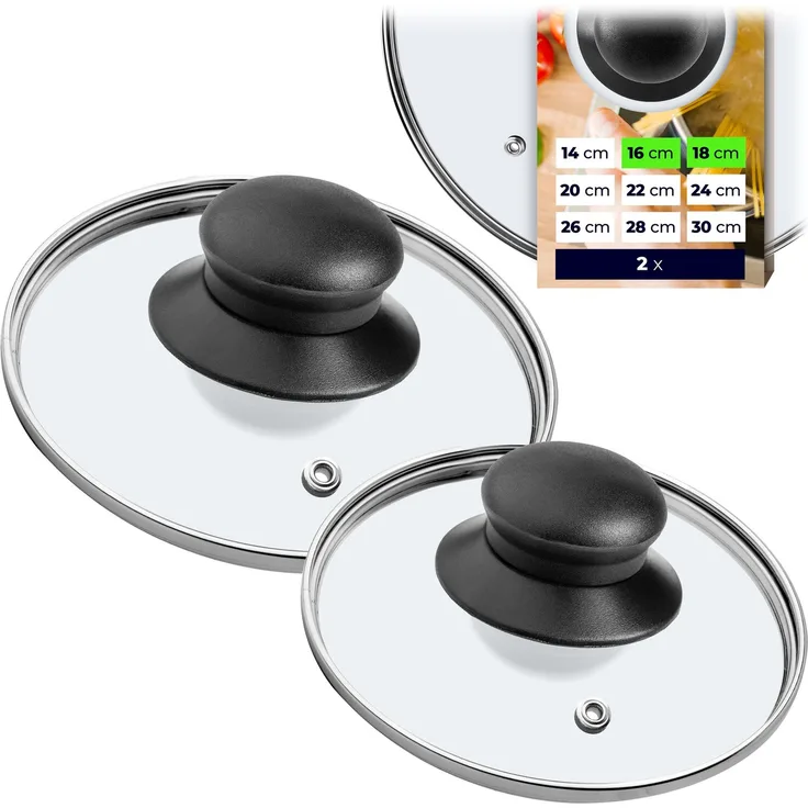 KADAX Glasdeckel für Topf und Bratpfanne 16 cm + 18 cm