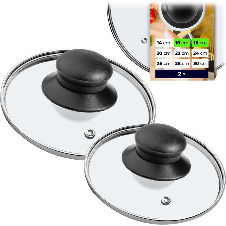 KADAX Glasdeckel für Topf und Bratpfanne 16 cm + 18 cm – Bild 1