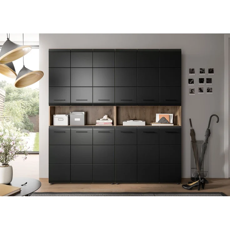 Badkombination (B/H/T: 180x185x30 cm) in schwarz matt und Nox Oak Nachbildung – Bild 7