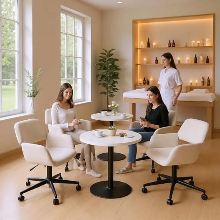 FurnitureR Beige Drehbarer Hocker, Moderne Ergonomie, Chenille-Polsterung, Höhenverstellbar, Platzsparende Möbel, Komfortabler Sitz, Home & Office