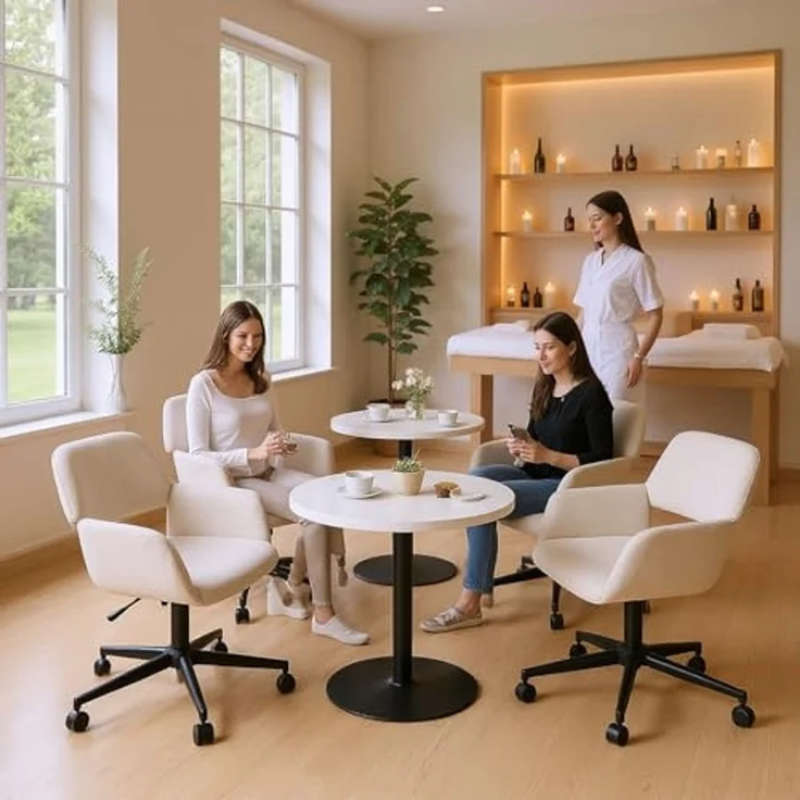 FurnitureR Beige Drehbarer Hocker, Moderne Ergonomie, Chenille-Polsterung, Höhenverstellbar, Platzsparende Möbel, Komfortabler Sitz, Home & Office – Bild 1