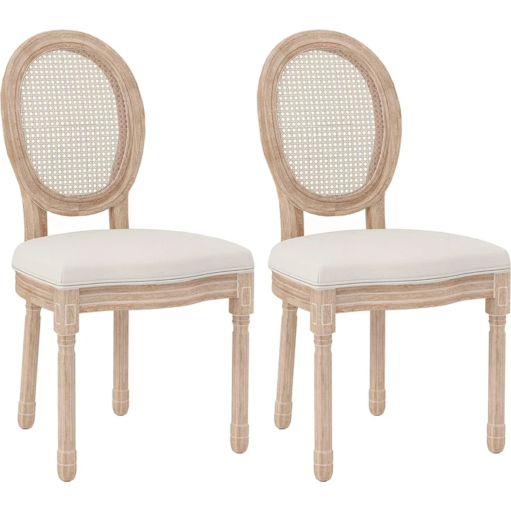 HOMCOM Esszimmerstuhl Küchenstuhl mit Rückenlehne, Polsterstuhl mit Leinenoptik (Essstuhl, 2 St), Wohnzimmer, Cremeweiß 48 x 57 x 96 cm – Bild 1