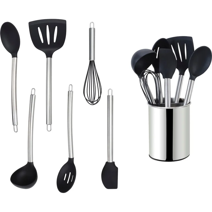 ECHTWERK Küchenorganizer-Set, (Set, 7-tlg), Kochbesteck mit Edelstahlgriff, Antihaft-Silikon, mit Utensilienhalter – Bild 1