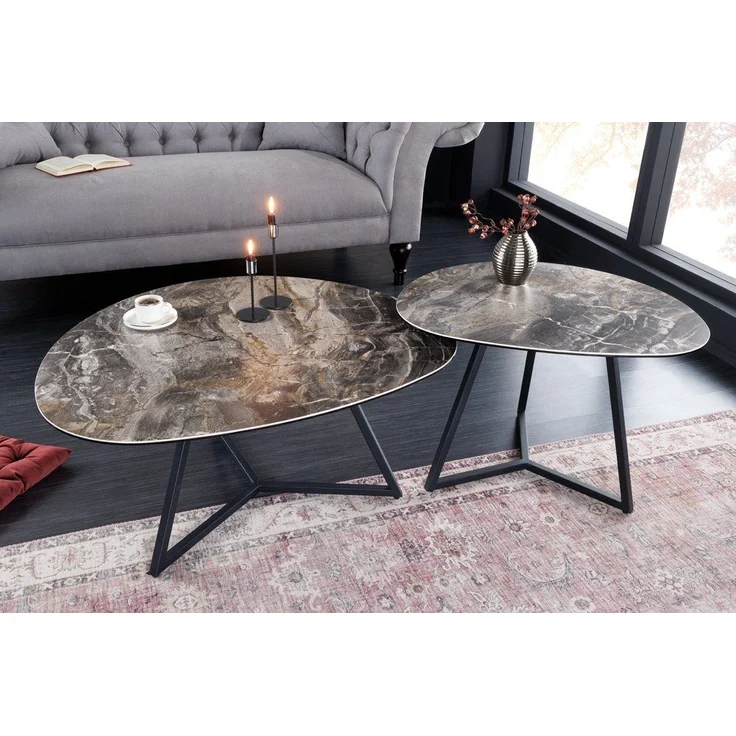 riess-ambiente Couchtisch MARVELOUS 70cm taupe / schwarz (Einzelartikel, 1-St), Wohnzimmer · Keramik · Glas · Metall · Marmor-Design – Bild 3