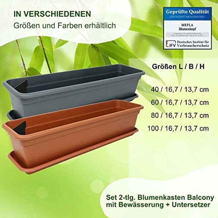 Heimwerkercenter Balkonkasten MePla Balkonkasten Balcony mit Bewässerung 40cm Untersetzer Anthrazit – Bild 8