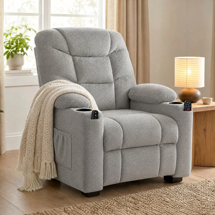 Wohnora-Elektrischer Relaxsessel mit Massage & Wärme, leisem Motor und Memory-Funktion, Grau,H 1050cm x T 960cm x B 900cm – Bild 3