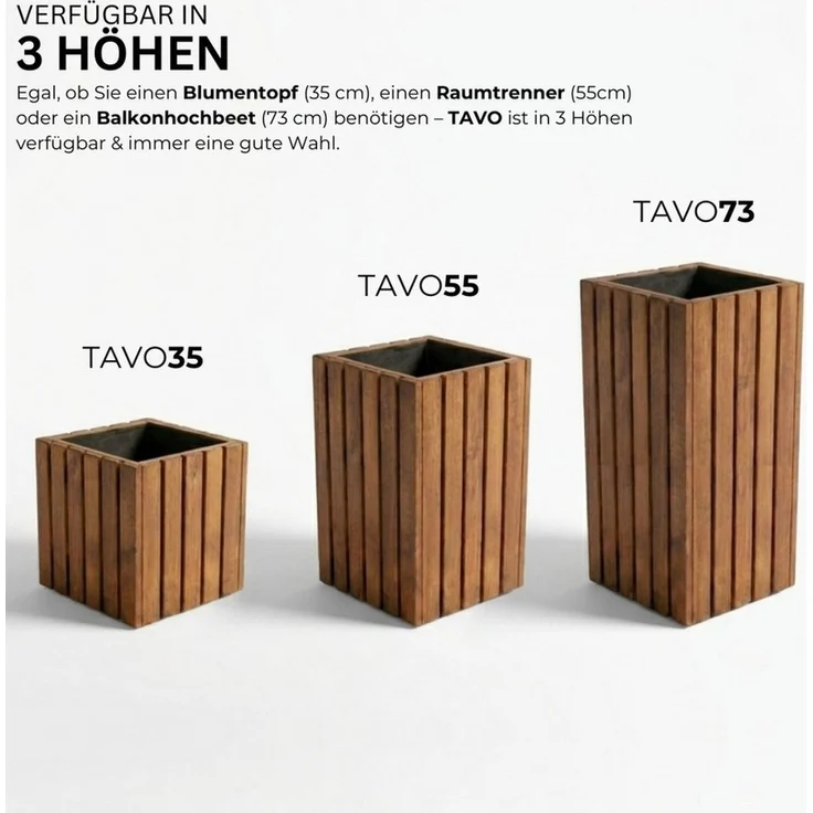 Mega-Holz Pflanzkübel Pflanzkübel Holz TAVO35 - Kiefer Blumenkasten für außen, massiv groß, 34/64/99/116x37x35 cm (BxTxH), Imprägniert, stabil – Bild 3