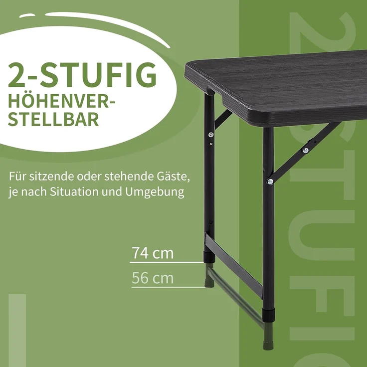 Outsunny Gartentisch Campingtisch Buffettisch mit Stahlgestell (Terrassentisch für 4 Personen, 1-St, Höhenverstellbarer Klapptisch), HDPE 118 x 60 x 74 cm, Dunkelgrau – Bild 5
