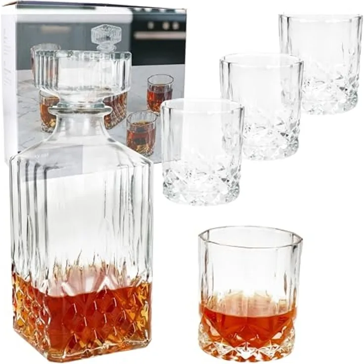MamboCat Whiskyglas 5tlg Set Whilly Whiskykaraffe 720ml + 4 Tumbler Dekanter, Glas
