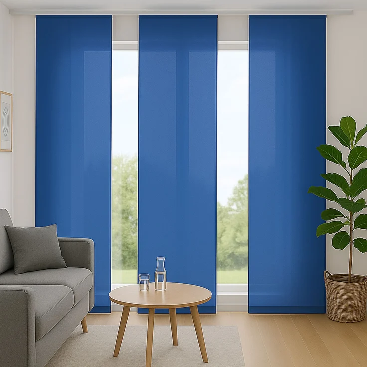 Flächenvorhang mit Klettband, Paneelwagen und Schleuderstab, ( BxL ) 60x245 cm in , blickdichte Schiebegardine mit Klett in vielen Farben Blau – Bild 1