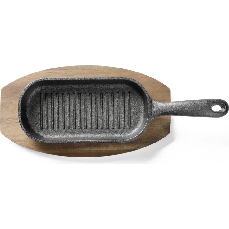 Homeware Grillpfanne mit Brett, Gusseisen schwarz, 10 x 3.5 x 31.6 cm, backofengeeignet bis 230 °C – Bild 3