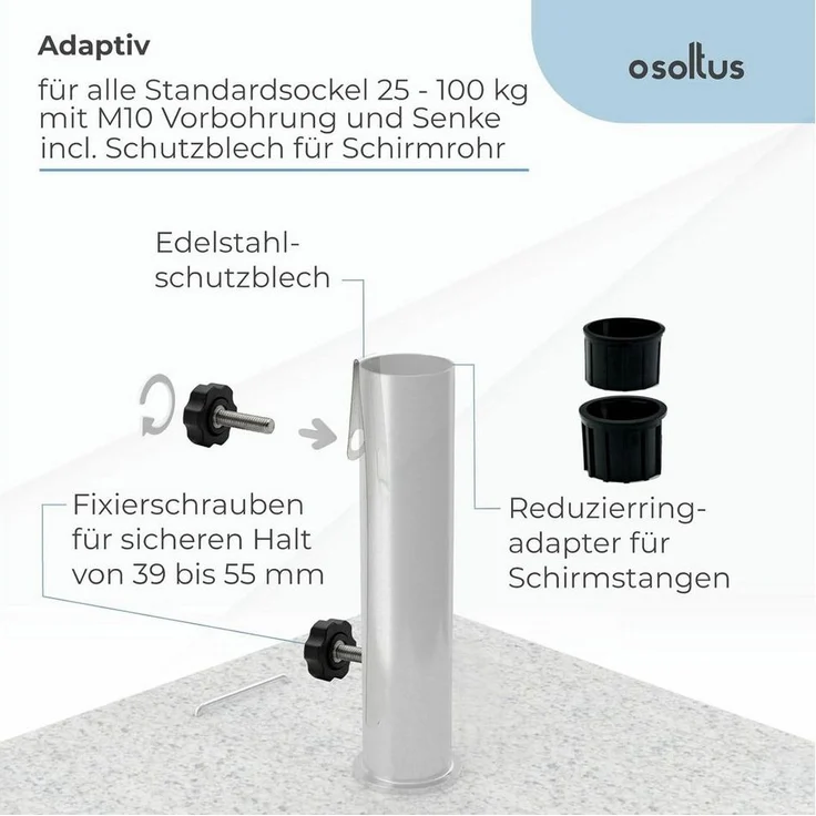 osoltus Edelstahl Universal Standrohr zu Granit Schirmständer 30/40kg mit Schutz – Bild 3