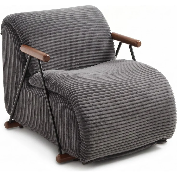 LVHOM Relaxsessel mit Lattenrost, ergonomischer Fernsehsessel, gepolsterter Loungesessel mit Armlehnen, XXL Lesesessel für Wohn- und Schlafzimmer, Cord Grau – Bild 2