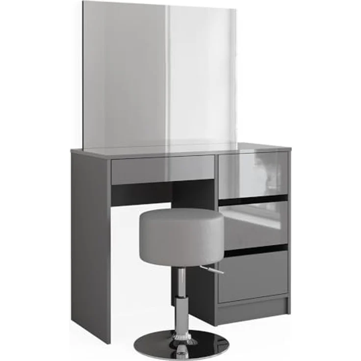 Vicco Schminktisch-Set Sherry, Grau, mit Spiegel und Hocker, 4 Fächer und 4 Schubladen, 90x75x40 cm, Holzwerkstoff – Bild 4