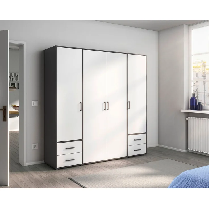 Rauch Möbel 'Voyager' Kleiderschrank, Holz, Weiß | Grau Metallic, Zubehör Classic, Breite 187 cm | mit Schubladen – Bild 2