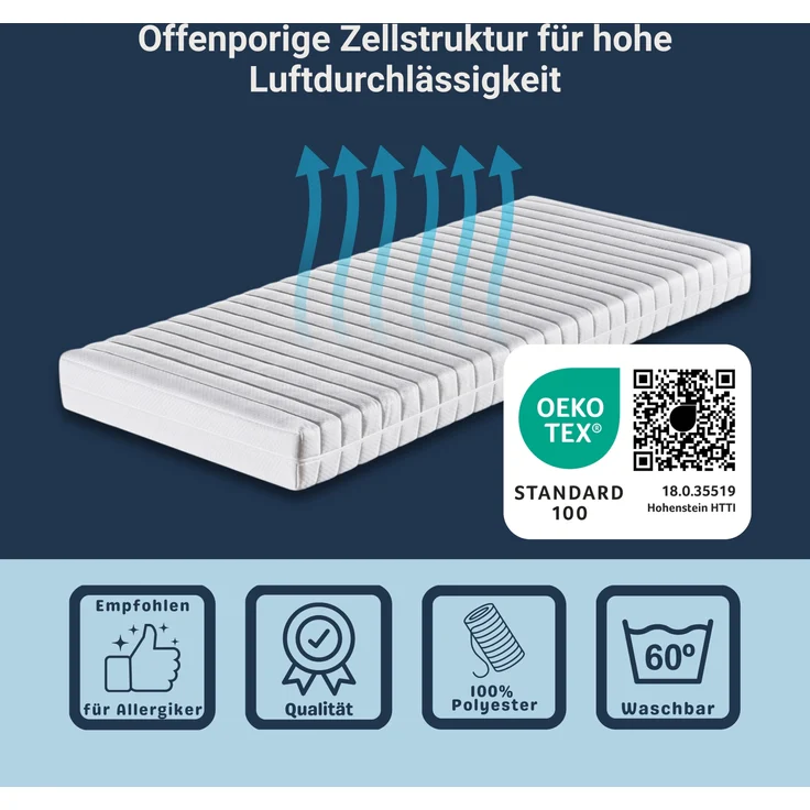 Betten-ABC Dream Spezial – Sondermaß-Kaltschaum- matratze mit 7 Zonen, Härtegrad 2,5, Höhe ca. 13 cm, Größe: 40x180 – Bild 3
