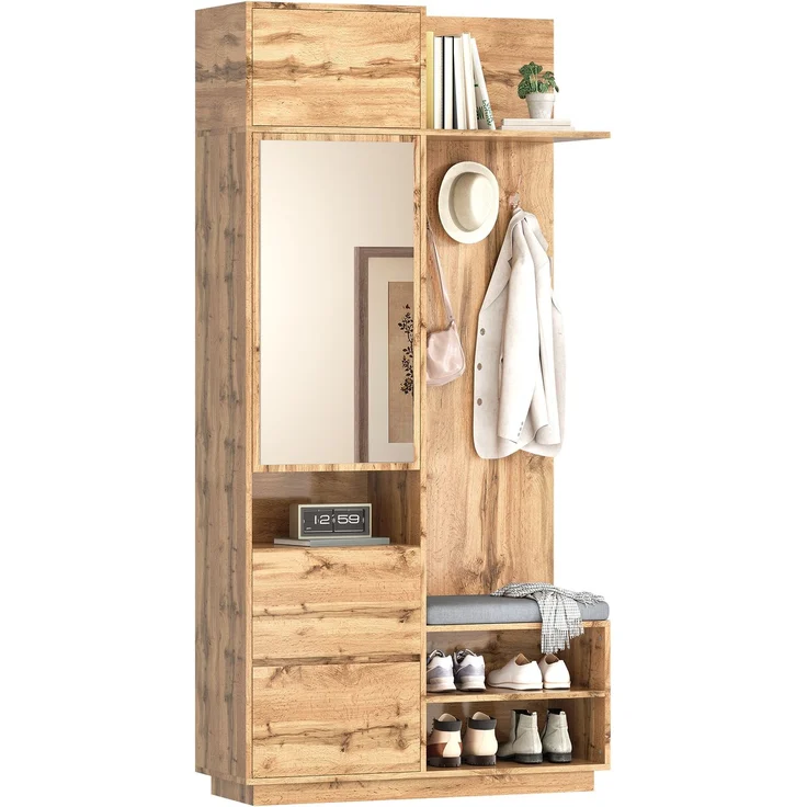 Kompaktgarderobe mit Spiegel und Sitzbank,Flurgarderobe mit Schuhschrank und Haken, Kleiderhaken,Kompaktgarderobe,Flurmöbel Set,Flurgarderobe – Bild 1