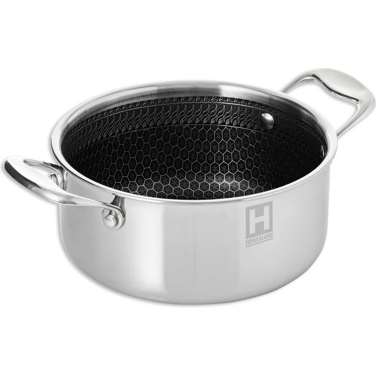HENSSLERS Topf-Set, Edelstahl (Set, 2-tlg, je 1 Kochtopf Ø 20 und 24 cm, mit Glasdeckel), 3-Schicht Material mit Wabenstruktur, Induktion, 2,8L und 5,0L – Bild 2