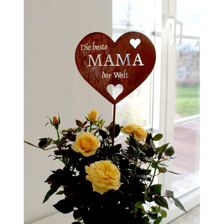 LB H&F Lilienburg Dekofigur Geschenk Mutter Mama Muttertag Geburtstag Ideen (Muttertagsgeschenk Frau Garten Rosen Blumenstrauss Figur von Tochter Sohn Geschenkidee Liebe Herzfigur Dekoherz Rostherz Weihnachten Muttertagsherz Gartendeko Tischdeko Fenste...