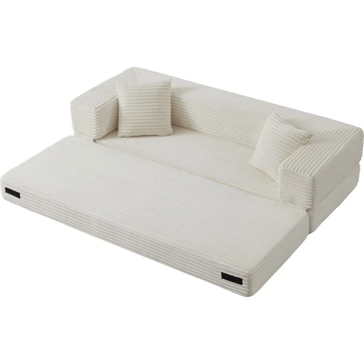 ZUBALIYA Schlafsofa, mit Schlaffunktion, H 60 × T 200 × B 76 cm, Weiß, Schaumstoff – Bild 15