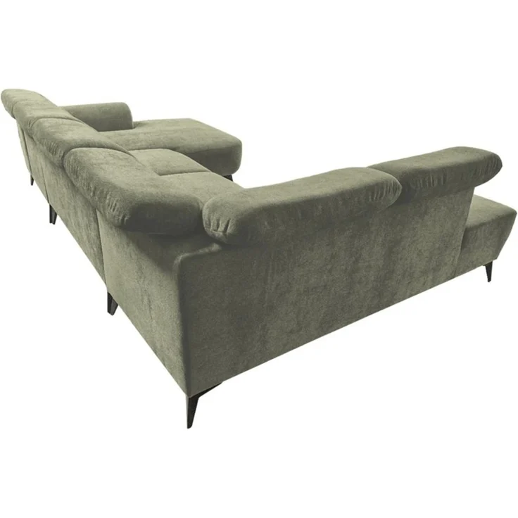 Wohnlandschaft Sofa U-Form ALETTE in Stoff Doha Hellgrün Lange Schenkel Links – Bild 3