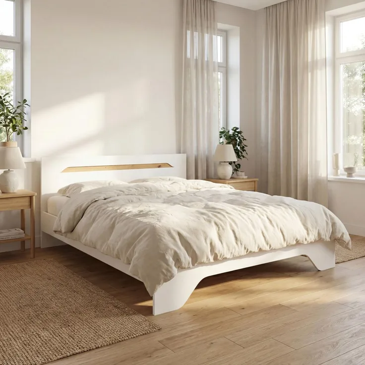 Rauch Möbel Alabama, Bett, Doppelbett für Schlafzimmer, Jugendzimmer, Gästezimmer, Kinderzimmer, Kopfteil mit elegantem Holz-Akzent, Liegefläche 180x200, Farbe Weiß, Maße 185 x 85 x 206 cm