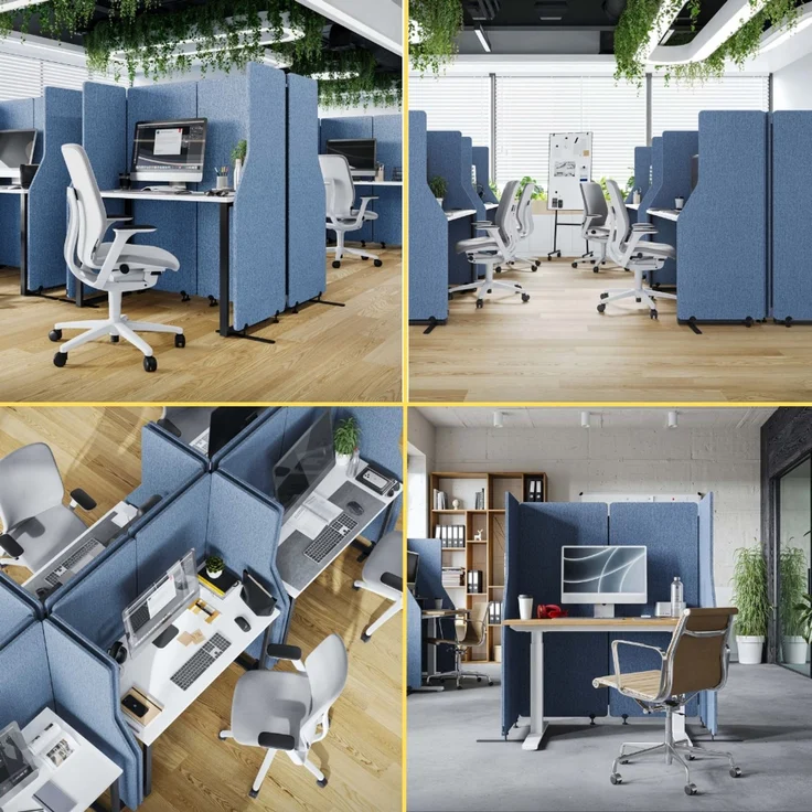 Akustik-Trennwand mit Schalldämmung PEOLT - 145x240x1,8cm Blau | Stellwand Büro Raumteiler Office-Akustikwand Sichtschutz freistehend – Bild 7