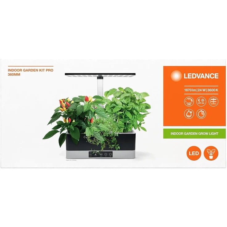 LEDVANCE LED Pflanzenleuchte schwarz dimmbar mit 1670 Lumen, Wachstumlampe mit 6 Fächern für den Indoor Garten, Kräuterlicht mit Timerfunkton und Wasserstandsanzeige. Sensor zeigt den Wassermangel an. – Bild 5