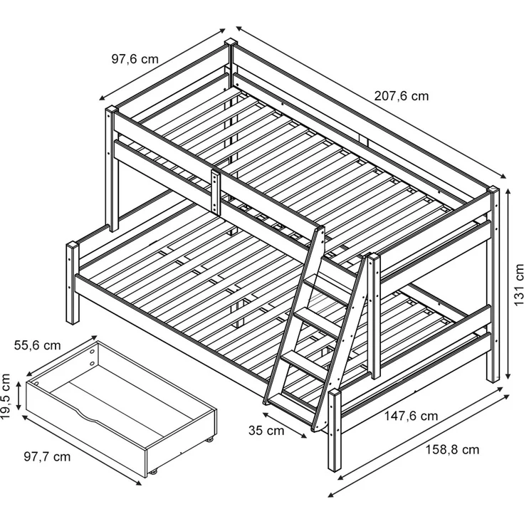 Etagenbett Everest Naturholz 140x200 / 90x200 cm mit Schubladen Vitalispa – Bild 3