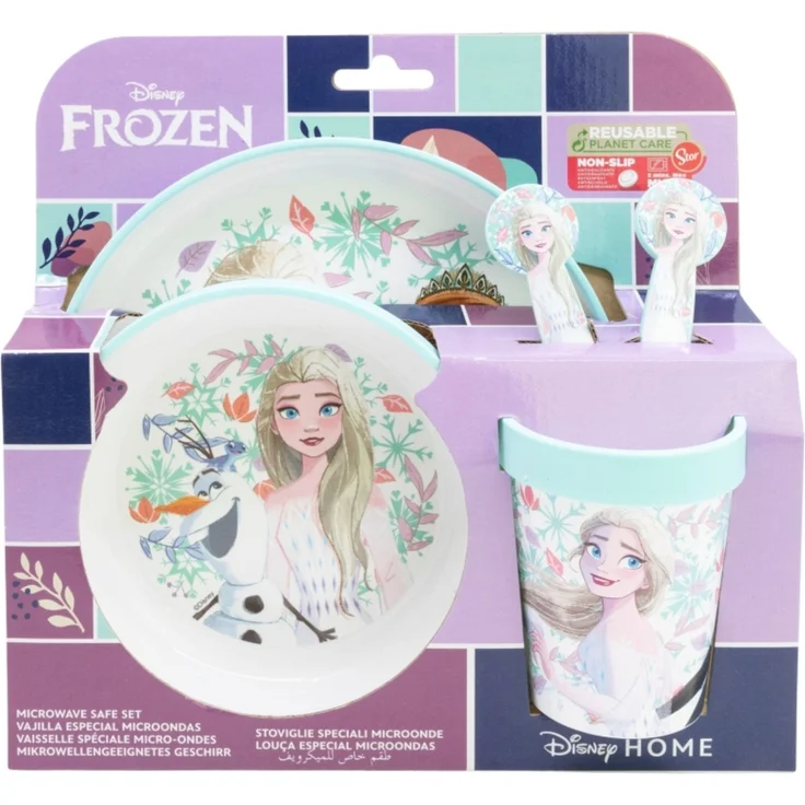 Disney Frozen Kindergeschirr Set 5-teilig – Rutschfestes Ess-Set mit Teller, Schüssel, Becher & Besteck – Bild 2