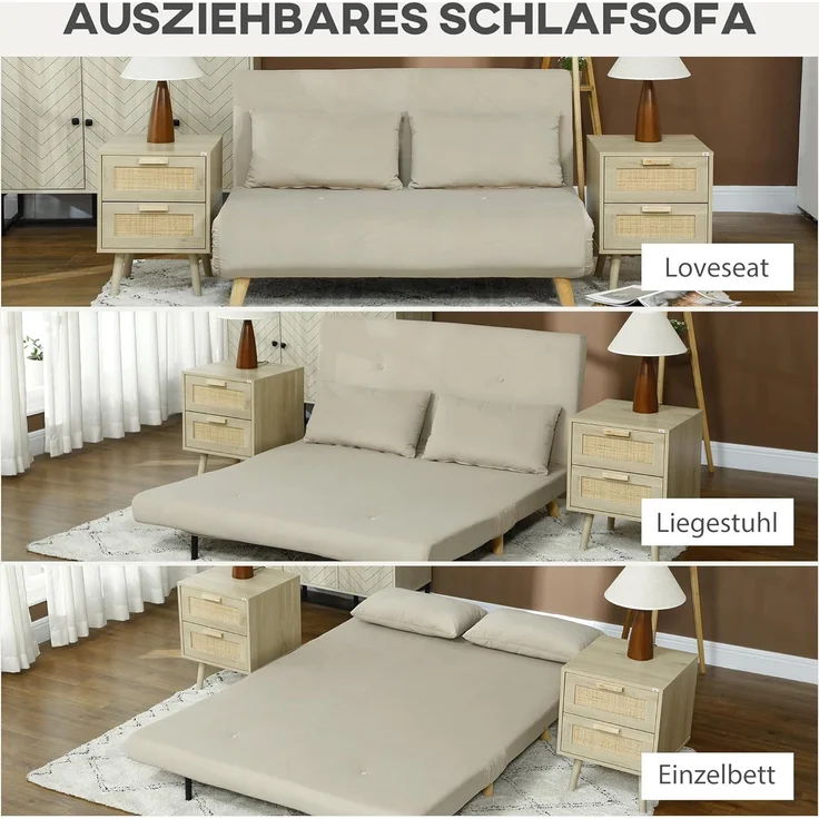 HOMCOM Schlafsofa Schlafsessel, Klappsessel mit Bettfunktion, Klappbarer Relaxsessel in Samtoptik 1 Teile, bis 250 kg belastbar, für Wohnzimmer, Beige – Bild 4