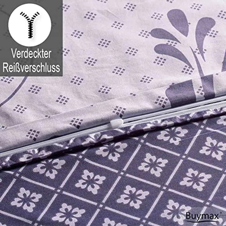 Buymax Bettwäsche Wendebettwäsche, Kissenbezug 80x80cm, Renforce: 100% Baumwolle, 3 teilig, Bettbezug-Set, mit Reißverschluss, Muster Floral Barock – Bild 5