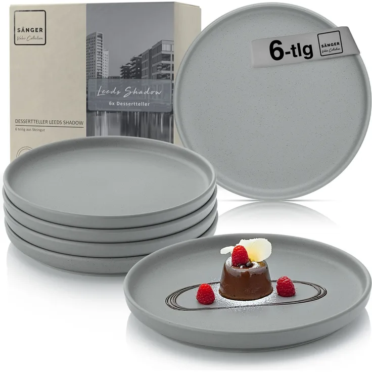 SÄNGER Steingut Dessertteller Leeds Shadow 6 teilig