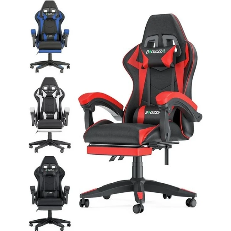 BIGZZIA Bürostuhl Gaming Stuhl mit Fußstütze - Gamer Stühle Ergonomisch mit Lendenkissen, Kopfstütze Gaming Chair Höhenverstellbar Computerstuhl – Bild 4