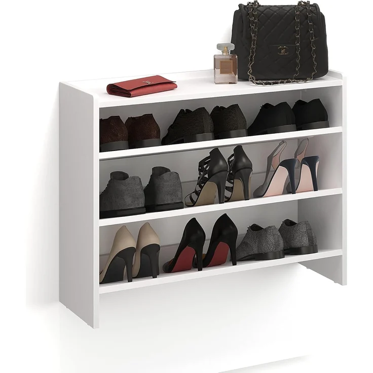 KOMTO Schuhregal Elexis 3 Schmal - Schuhablage Flur mit 3 Ebenen Offener Schuhschrank, Schuh Organizer Platzsparend 80 x 25 x 60 cm – Bild 1